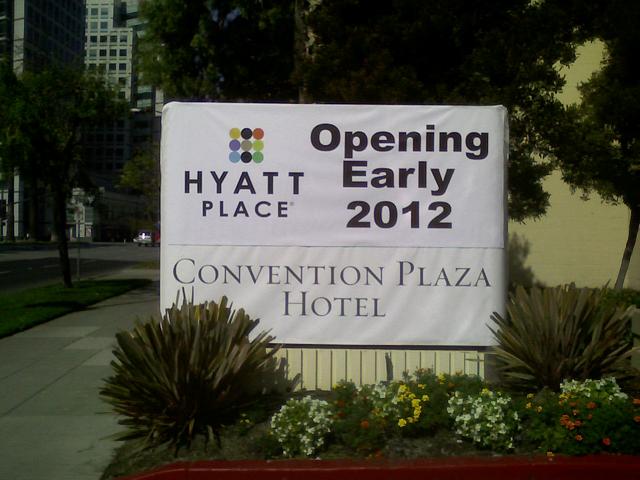 Hyatt Place Hotel Banner vinyl background, hemmed & grommeted edges, vinyl letters San Jose, California, San Francisco Bay Area 1
