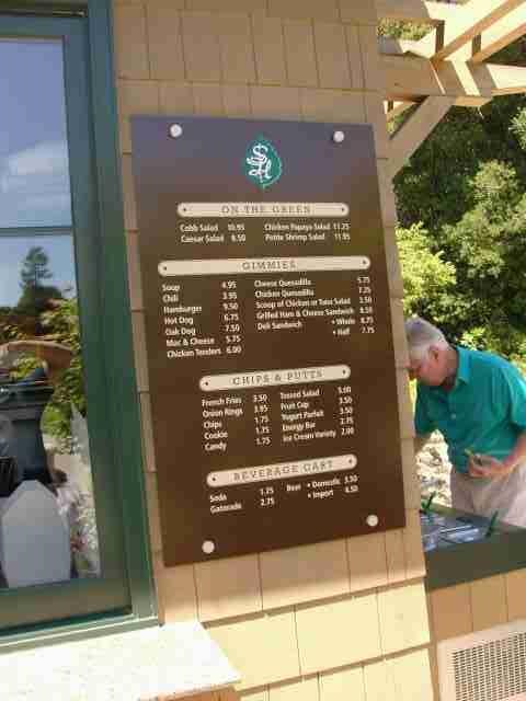 Sharon Heights Golf and Country Club Menu Sign Aluminum background with custom matthews paint job Full color vinyl letters & logo Menlo Park, California, San Francisco Bay Area, San Mateo County 1