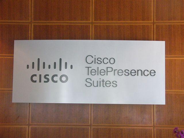 Cisco Routed aluminum sign with curved face, arylic back panel, raised 3 dimensional letters, matthews custom finish paint job Santa Clara Couty, Santa Clara, San Francisco Bay Area 1
