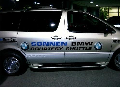 Sonnen BMW Full color vinyl lettering wiht full color vinyl digital printed logos San Rafael, California, San Francisco Bay Area, Marin County 1
