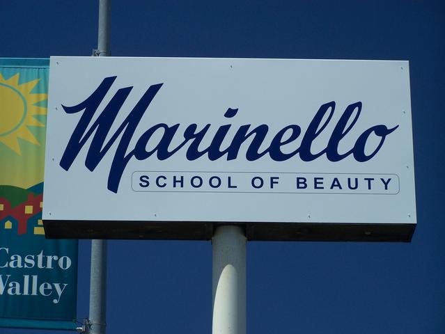 Marinello School of Beauty Pole sign with aluminum faces & full color vinyl graphics Castro Valley, California, San Francisco Bay Area, Alameda County 17