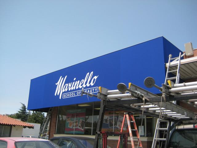 Marinello School of Beauty Awning with sunbrella fabric skin and steel frame. Hayward, California, San Francisco Bay Area 2