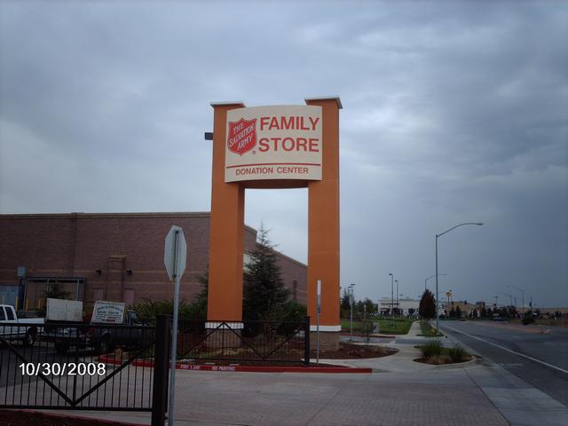 The Salvation Army Pylon sign, flourescent internal lighting, aluminum faces, routed with acrylic letters, texture stucco coated Gilroy, California, San Francisco Bay Area, Santa Clara County 2