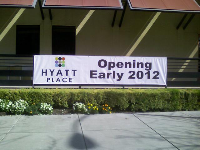 Hyatt Place Hotel Banner vinyl background, hemmed & grommeted edges, vinyl letters San Jose, California, San Francisco Bay Area 2