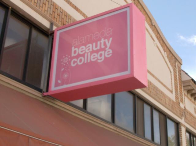 Alameda Beauty College Sign cabinet with internal flourescent lights, lexan sign faces with full color vinyl graphics Alameda, California, San Francisco Bay Area, Alameda County 3