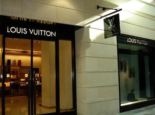 Louis Vuitton Store, Westfield Fair Shopping Center Blade sign with aluminum sign faces, vinyl graphics, custom steel bracket Santa Clara, California, San Francisco Bay Area, Santa Clara County 5