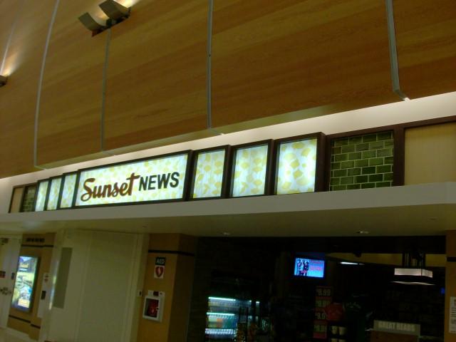 Sunset News Mineta San Jose International Airport Aluminum sign cabinets with internal flourescent lighting and acrylic faces with vinyl lettering San Jose, California, San Francisco Bay Area, Santa Clara County 9